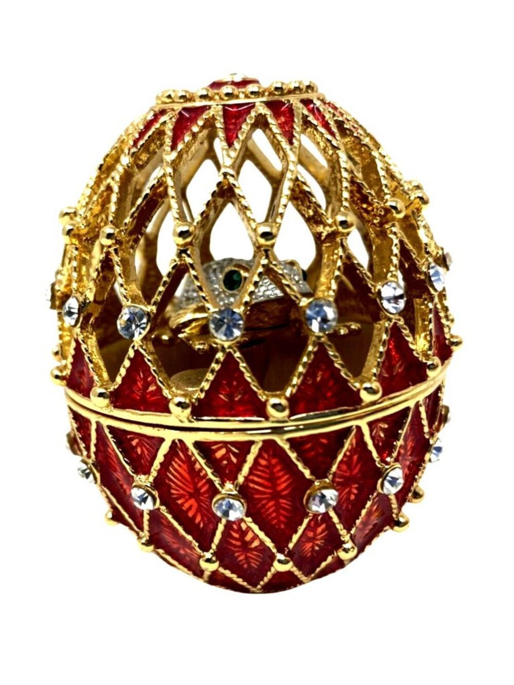 ARM Red and Gold Faberge-Style Egg with Magnetic Frog Trinket